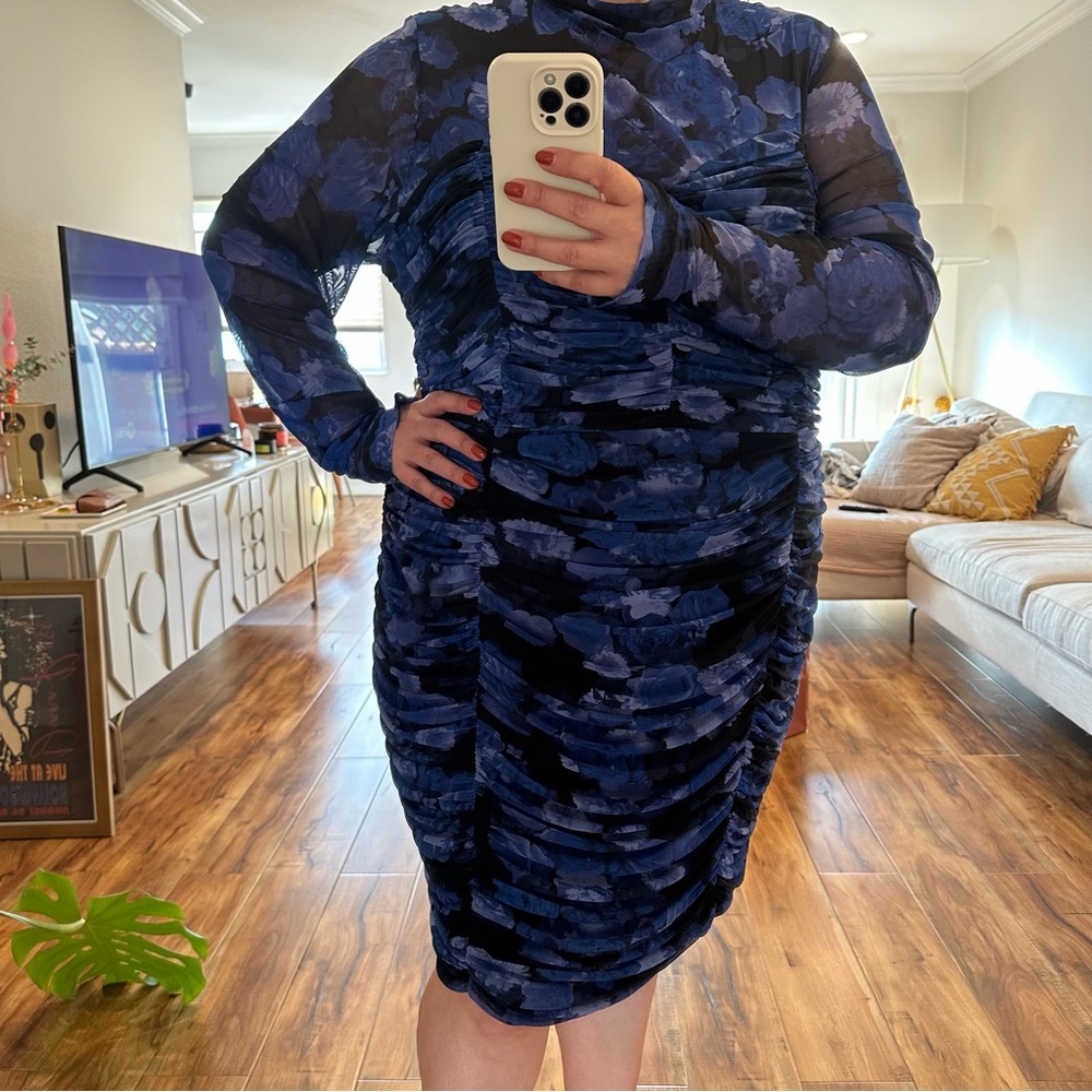 City Chic Violet Floral Long Sleeve Dress